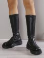 Women's Plus Size Knee High Boots New Style Thick-soled Single Boot British Style Riding Boots To Show A Svelte Figure
