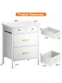 GINRGINR White Nightstand with Different Size Drawer, Bedside Table with 4 Fabric Drawers of Faux Leather, Modern Night Stand End Table for Bedroom, White, 13.7