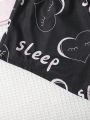 Teens' Simple Love Heart & Letter Printed Short Sleeve Top And Shorts Homewear Set For Girls