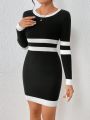 SHEIN Essnce Black & White Striped Bodycon Dress