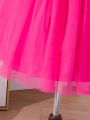 SHEIN Kids EVRYDAY Tween Girls' New Arrivals Sleeveless Dress With Glittering Panel And Mesh Overlay Skirt Effect, Summer