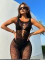 Classic Sexy Women's Diamond-Studded Sexy Mesh Bodystocking Set With Hollow Out Design