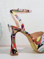 Women's Comfortable And Versatile Colorful Graffiti High Heel Sandals