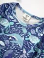 Young Boy Spring & Summer New Ocean Animal Sharks Printed Pajamas Two Pieces Set