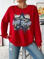 Plus Size Round Neck Loose Fit Sweatshirt With Drop Shoulder Sleeve
