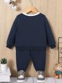 SHEIN Baby Boy Letter Patched 2 In 1 Pullover & Sweatpants