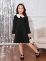 SHEIN Kids KDOMO Young Girl Contrast Collar A-line Dress