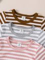 Baby Girls' Comfortable 2pcs/3pcs Short Sleeve Striped Romper & Shorts Pajama Set