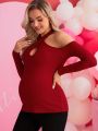 SHEIN Maternity Long Sleeve Top With Hollow Out Shoulder Design