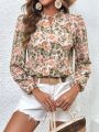 SHEIN VCAY Women's Floral Print Notch Neck Bodysuit