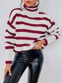 SHEIN Essnce Striped Pattern Turtleneck Drop Shoulder Sweater