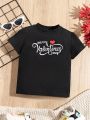 SHEIN Young Boy 1pc Valentine's Letter Print T-Shirt , Family Outfit, Sold Separately