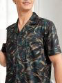 Men's Printed Short Sleeve Top And Shorts Home Outfit Set With Colorful Collar
