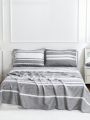 4pcs Home Bedding Set, 4-piece (2 Pillowcases, 1 Bed Sheet, And 1 Duvet Cover), Suitable For All Seasons, White/grey Striped Bed Sheet, Full/queen Size