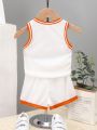 SHEIN Baby Boy's Digital & Letter Print Casual Sports Basketball Jersey And Shorts Set