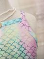 Toddler Girls' Mermaid Scale Printed Spaghetti Strap Princess Dress