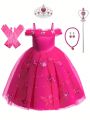Little Girls' Off Shoulder Butterfly Applique Tulle Ball Gown
