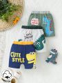 SHEIN Newborn Baby Boys' Interesting And Lovely Dinosaur Printed Shorts 3-Piece Set