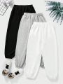 SHEIN Kids EVRYDAY Tween Boys' Casual Solid Color Drawstring Waist Knitted Jogger Pants 3pcs/set