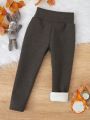 Girls' Plush Elastic Skinny High Waisted Comfortable Thermal Leggings For Fall And Winter