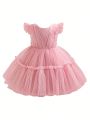 Baby Girls' Mesh Tulle Party Dress With Short Sleeves