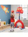 Kids Basketball Hoop Set 4 in 1 Sports Activity Center Easy Score Football Soccer Goal Ring Height Adjustable