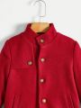 SHEIN Boys' Gentleman Style Casual Buttoned Woolen Coat With Upturned Collar
