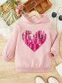 Toddler Girls' Casual Heart Pattern Hooded Sweatshirt With Long Sleeve For Fall & Winter