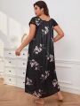 Plus Size Square Neckline Sleep Dress With Floral Print