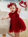 Baby Girls' Burgundy Tulle Dress, Perfect For 100th Day Party Or First Birthday