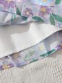 Tween Girls' Summer Colorblock Butterfly Bow & Flower Print Puff Sleeve Dress