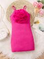 SHEIN Kids FANZEY Toddler Girls' Simple & Fashionable 3d Flower Decor Strap Dress For Summer