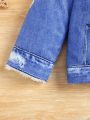 Plush Lining Denim Effect Baby Boys' Fashionable Street Jacket