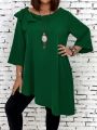 Plus Size Blouse With Asymmetrical Hem And Bow Decoration