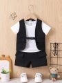 Baby Boys' Black Vest + T-Shirt + Shorts 3pcs Outfits Set