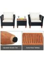 Gymax 3PCS Cushioned Patio Conversation Furniture Set w/ Wooden Table Top & Feet