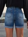 SHEIN Girls' Slim Fit Stretchy Mid-rise Regular Length Casual Denim Shorts