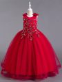 Tween Girls Pearl & Flower Decorated Tulle Puffy Party Dress