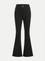 SHEIN Teenage Girls' Knitted Solid Color Pearl Button Decorated Casual Bell-bottom Pants
