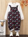 SHEIN Young Boy 1pc Casual Dinosaur & Heart Printed Overalls Pants For Daily Wear, Autumn & Winter