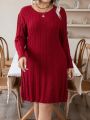 SHEIN LUNE Plus Solid Cable Knit Sweater Dress