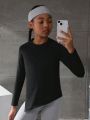 Tween Girl Solid Color Long Sleeve Sports Top