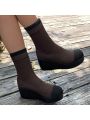 Women's Autumn/winter Knitted Colorblock Slip-on Wedge Heels Fashion Boots
