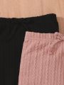 SHEIN Baby Girl 3pcs Cable Knit Knot Front Pants