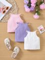 SHEIN Baby Girls' Casual Solid Color Tank Tops 3pcs Set