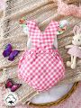 SHEIN Baby Girls' Casual Elegant Cute Floral And Rabbit Printed Bodysuit For Spring/Summer