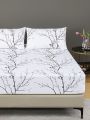 3pcs Fitted Sheet Set, 90g Microfiber Fleece, Floral Plant Elements Pattern, Including 1 Fitted Sheet And 2 Pillowcases