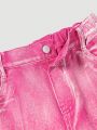 Tween Girls' Stylish Casual Denim Cargo Pants With Side Flap Pockets