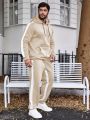 Extended Sizes Men'S Plus Size Side Striped Hooded Sweatshirt And Pants Set