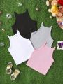 4pcs Baby Girls' Summer Embroidered Butterfly Patchwork Cami Top